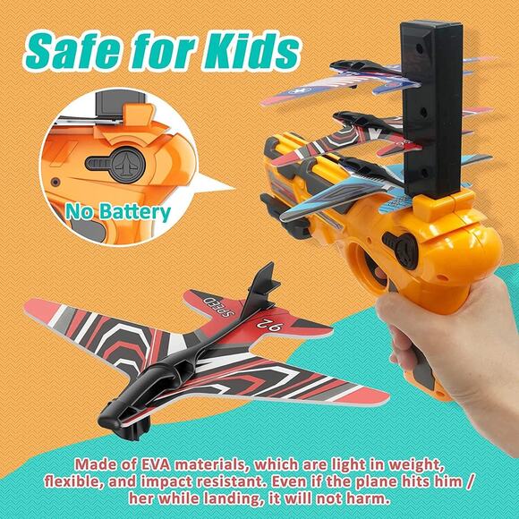Bubble Plane Toy, Ejection Model Foam with 8 Pcs Glider Launcher, Outdoor - Picture 10 of 12